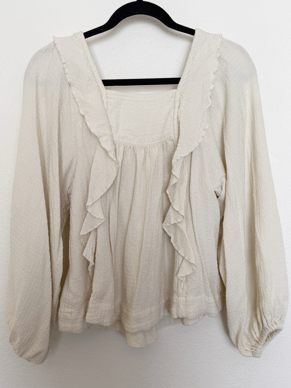 Free People Bonnie Blouse Cream Ruffle Peasant Boho Top XS - Picture 4 of 10